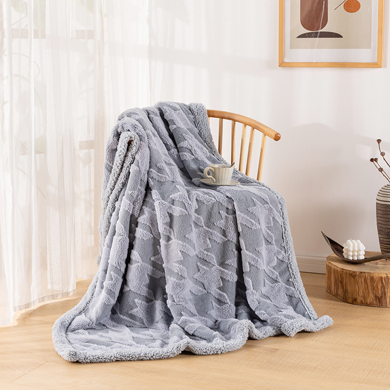 Fluffy Jacquard Sherpa Throw Blanket | Grey