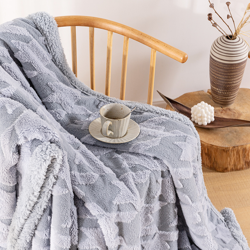 Fluffy Jacquard Sherpa Throw Blanket | Grey