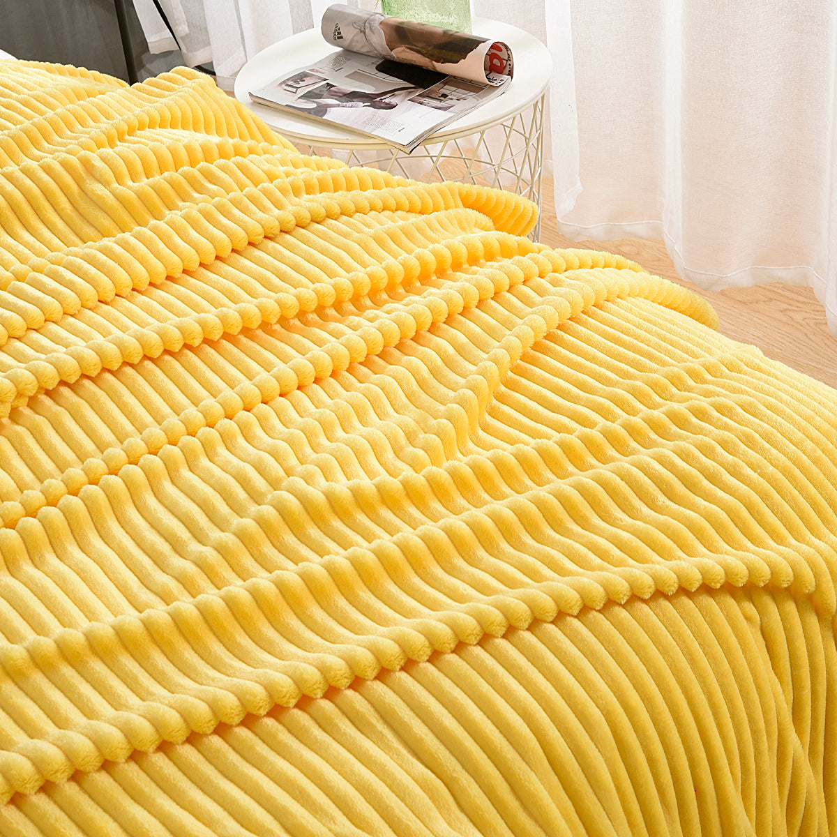 Fleece Super Soft Plush Stripe Throw Blankets | Yellow