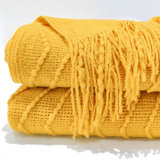 Decorative Knitted Acrylic Throw Blanket | Yellow