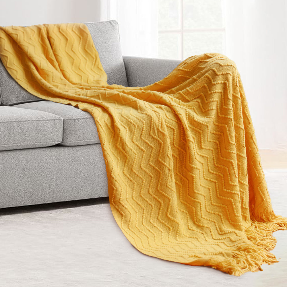 Decorative Knitted Acrylic Throw Blanket | Yellow