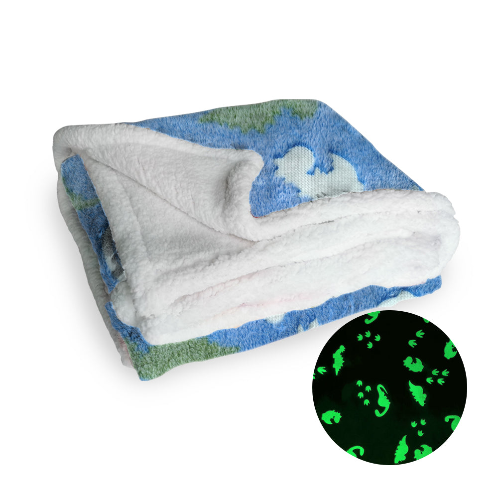 Glow in The Dark Dinosaur Sherpa Dino Blanket Throw | Blue