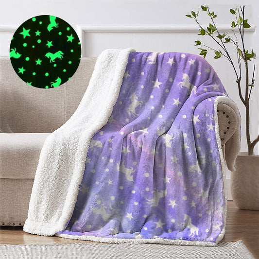 Glow in the Dark Unicorn Fluffy Sherpa Soft Warm Blanket| Purple