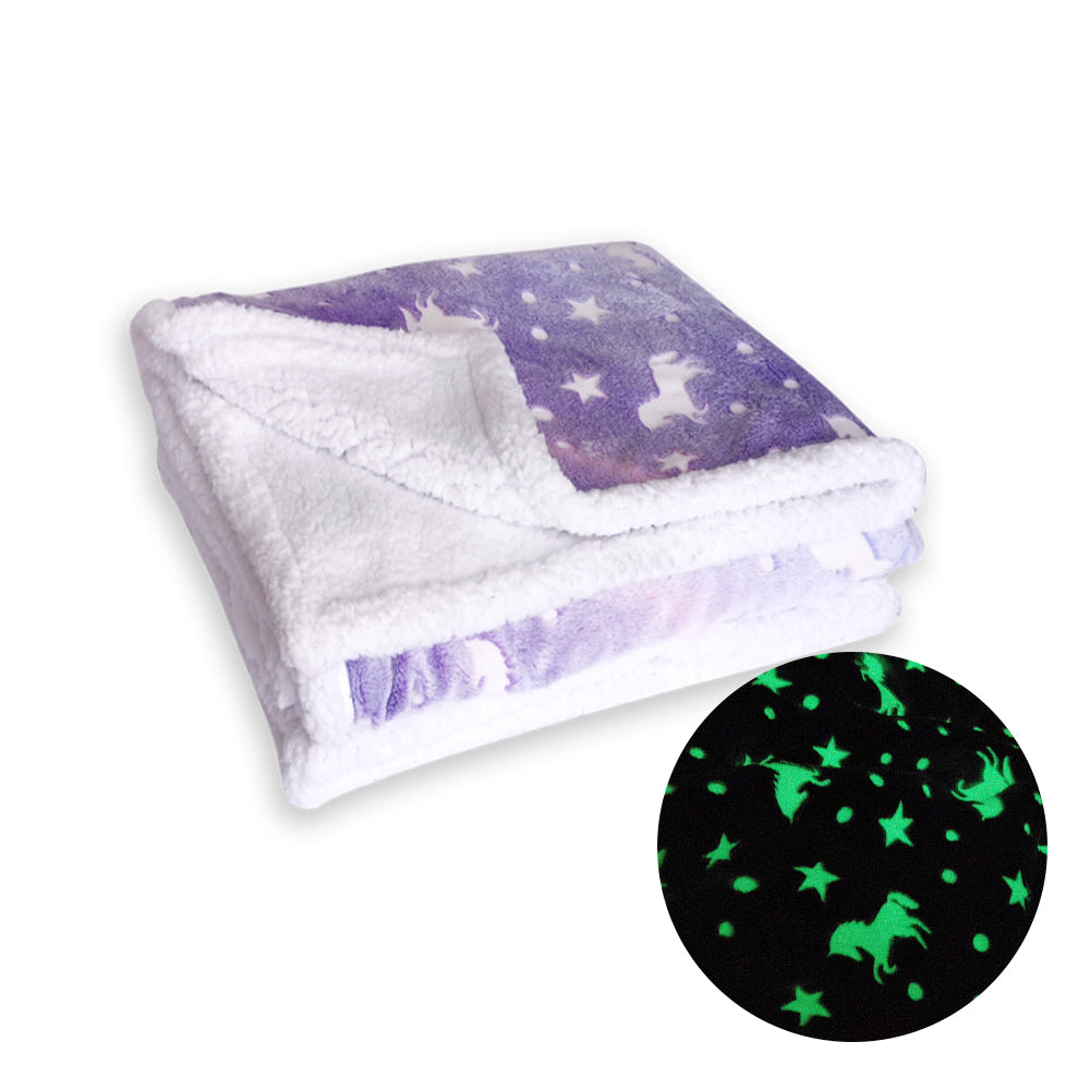 Glow in the Dark Unicorn Fluffy Sherpa Soft Warm Blanket| Purple