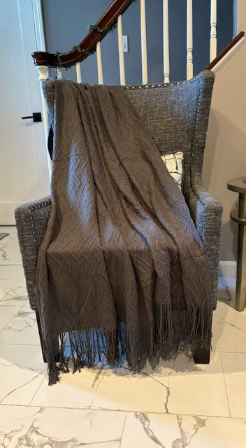 Decorative Knitted Acrylic Throw Blanket | Dark Grey