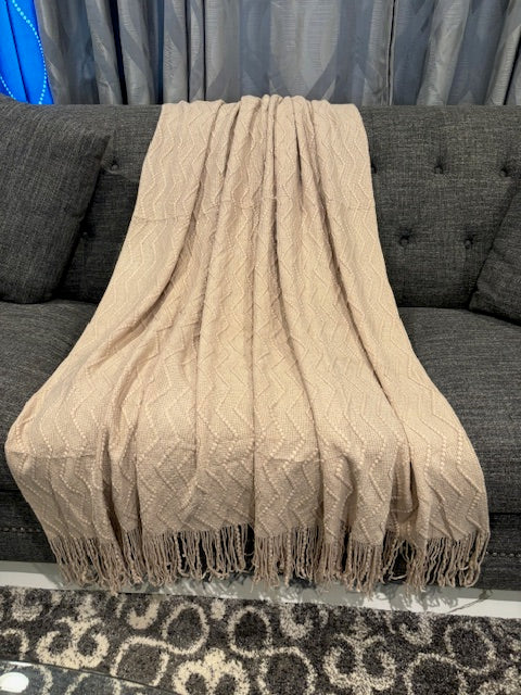 Decorative Knitted Acrylic Throw Blanket | Beige